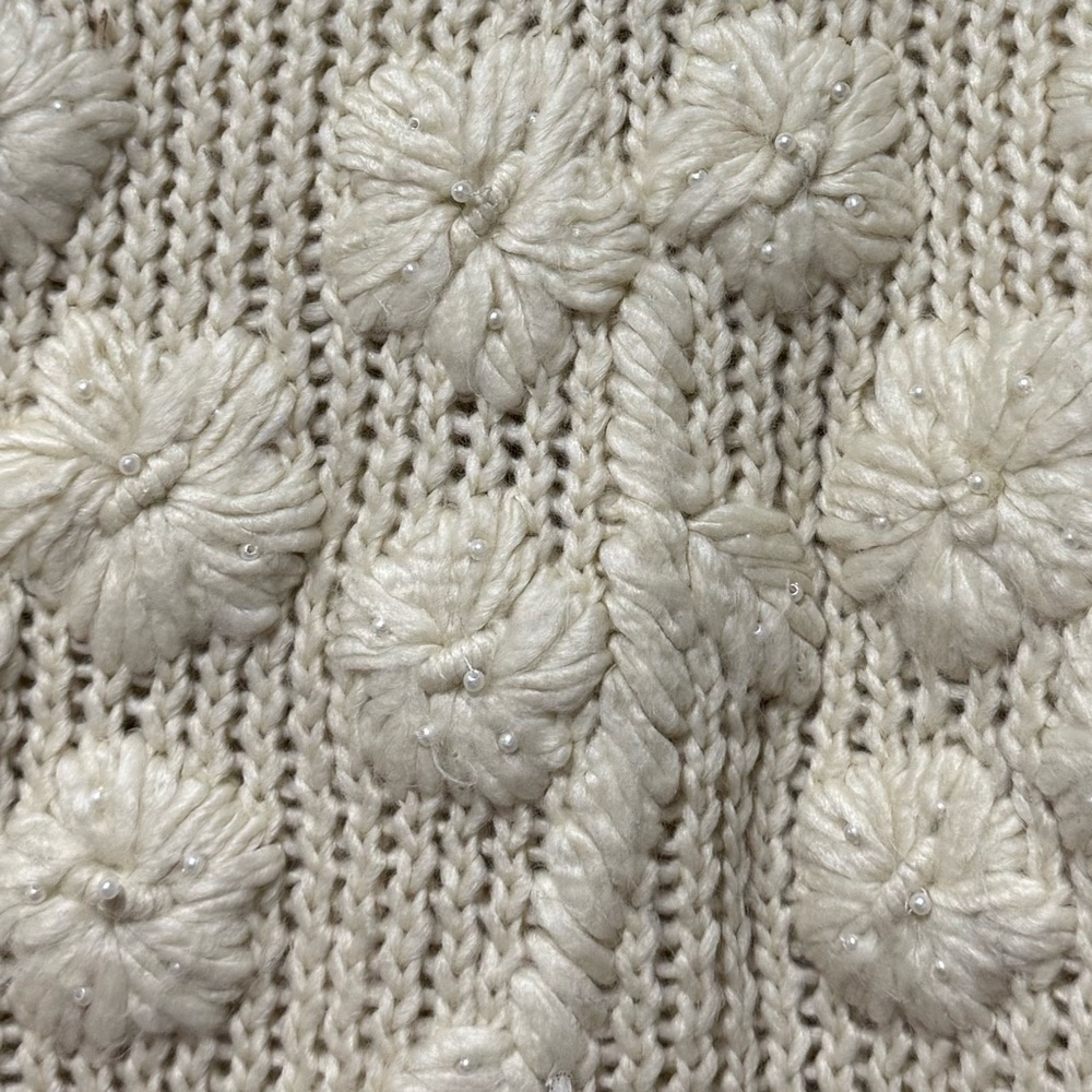 Cream Chunky Knit Sweater with Floral Accents - Picture 7 of 11